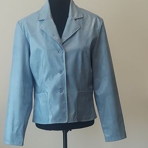 Women's Voice Light Blue Faux Leather Jacket Size Large